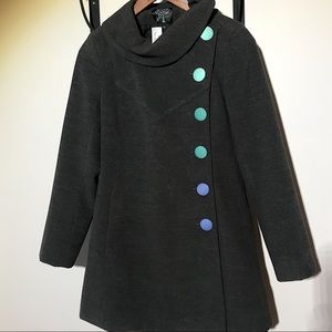 Gonsalves & Halles London – Vintage-Inspired Charcoal Coat with Colorful Buttons